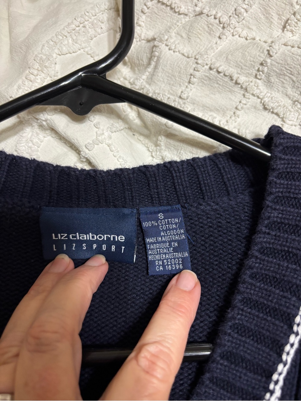 Liz Claiborne Cotton Navy Cardigan with White Stitch Detail - S - Picture 3 of 3